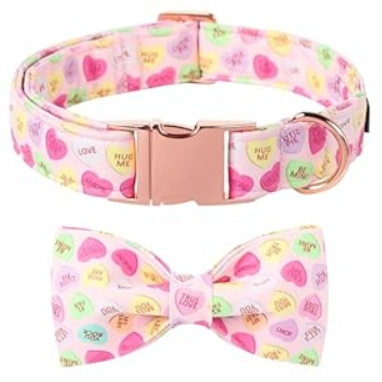 Lionet Paws Valentine's Pink Dog Collar, Cute Heart Dog Collar for Medium Dogs, Adjustable Cotton Pet Collars for Small Medium Dogs