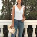 Womens Lace Patchwork Sexy Deep V Neck Knitted Vests Summer Camis Tank Tops (White, M)
