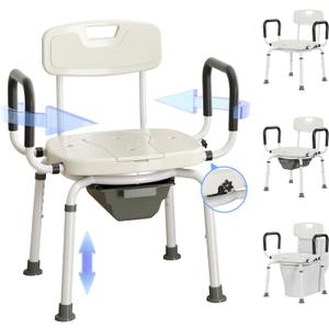 4 in 1 Bedside Commode for Seniors,Portable Toilet for Adults with Arms & Removable Bucket,Height Adjustable Commode Chair for ToiletSwivel Shower Chair for Inside Shower for Handicapped, Adults