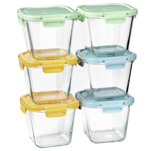 Susukkie Glass Soup Containers with Lids 32oz - Borosilicate Glass Storage Containers 4 Cup, Freezer to Microwave Safe, Airtight Leak Proof, Square Meal Prep Containers for Lunch Travel- 6 Pack
