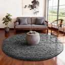 Ophanie Round Rug 5Ft Grey Circle Area Rugs, Fluffy Fuzzy Bedroom Carpet 5 Foot, Plush Shag Indoor Floor Gray Living Room Christmas Circular Aesthetic Decor for Kids Teen Boys Baby,Nursery, Classroom