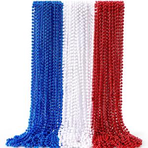 JOYIN 72 Pcs July 4th Plastic Necklaces Toy, Red White Blue Patriotic Beads Necklace, July 4th Parade Throws Bulk, Metallic Necklace for Adult, Dress Up Accessories, Independence Day Party Favor Supply
