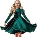 Seiciviy Girls Velvet Dress Ruffled Long Sleeve Casual Spring Fall Dress Princess Christmas Party Dress Winter Outfits, Size 140