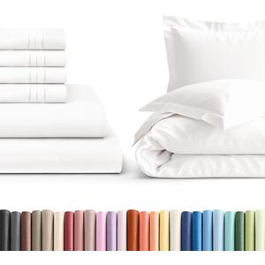 6 Piece Antique White Queen Bed Sheet Set with Duvet Cover - 21” Extra Deep Pockets - 1 Flat, 1 Fitted Sheet & 4 Pillowcases - Oeko-TEX - Ultra Soft & Wrinkle Free - Hotel Luxury Bedding - Easy-Care