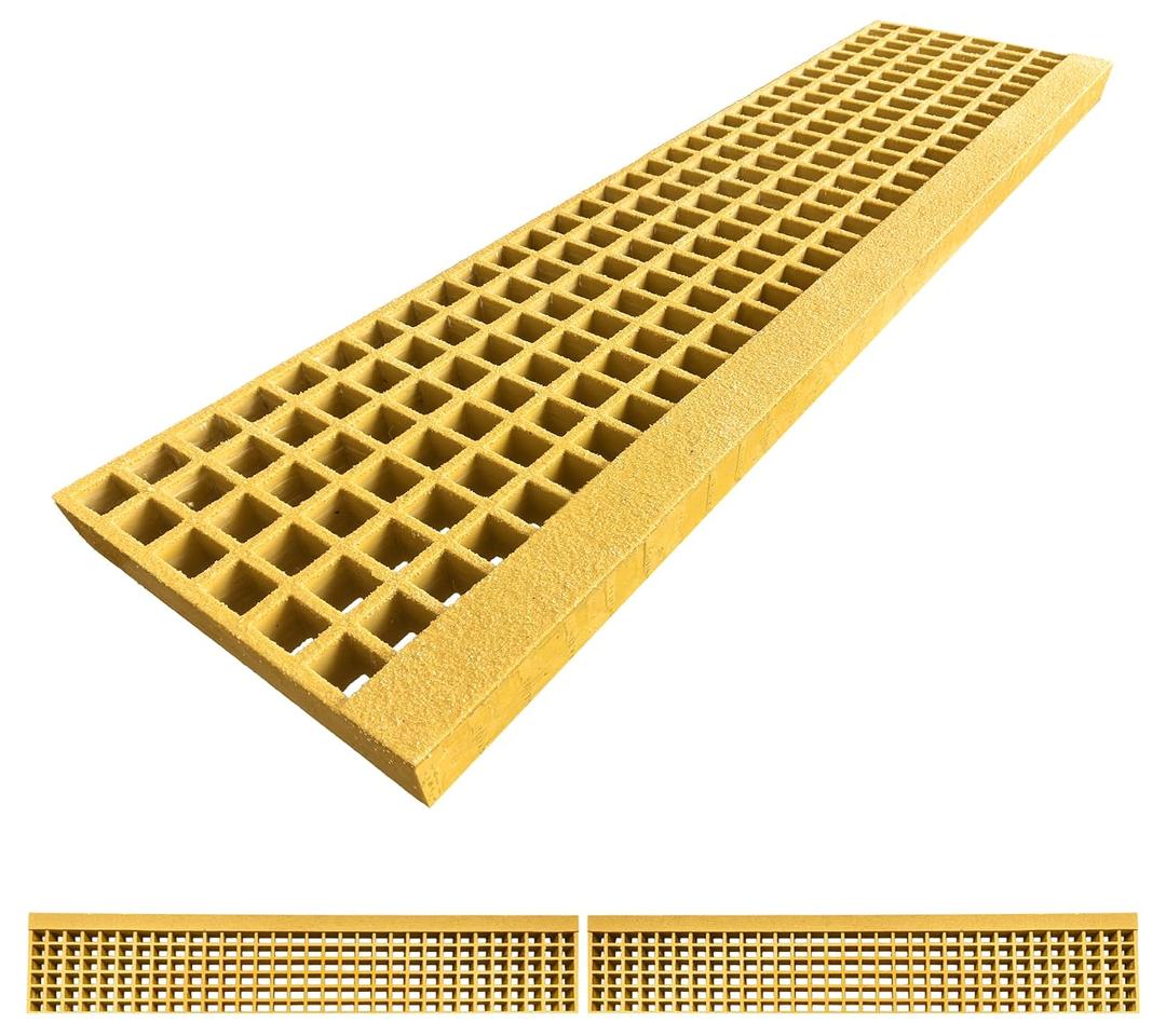 2 Pcs 48x10.7x1.5in Fiberglass Stair Tread Drain Grating Grit Top