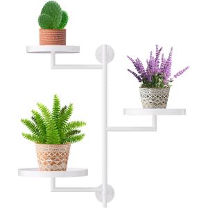 Window Rotating Plant Stand Shelf Indoor White Metal Floating Shelves 3-Tier Wall Mount Plant Holders for Living Room Wall Planter Modern Home Decor for Gardening