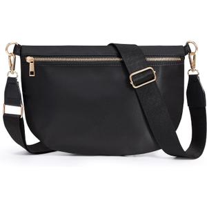 KALIDI Black Crossbody Bags for Women Travel Flat Fanny Packs for Woman Men Nylon Cross Body Purse Fashion Belt Bum Bag
