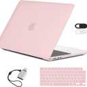 EooCoo Case Compatible with MacBook Air 15 inch M4 2025 2024 2023 M3 M2 Chip A3241 A3114 A2941, Air 15.3" Plastic Hard Case & Keyboard Skin & Camera Cover & Type C Adapter, Pink