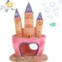 Fish Tank Decorations Pink Castle Aquarium Decorations Resin Fish Cave Hideouts Large Aquarium Decor,Vintage Castle Fish Tank Accessories for Betta Fish Freshwater and Saltwater Fishtanks, Medium