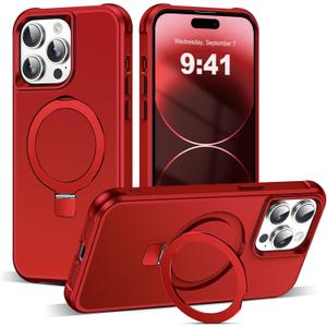 TIANLI Designed for iPhone 14 Pro Max Case with Magnetic Invisible Ring Stand [Compatible with Mag-Safe] [Military Drop Protection] Shockproof Anti-Slip Cover for Women,Red