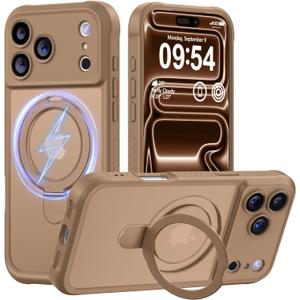 MOCCA Design for iPhone 17 Pro Case, Compatible with Magsafe [Premium Invisible Magnetic Ring Stand] [Military Drop Protection] Full Camera Guard Translucent Matte Slim Phone Cover 6.3",Brown