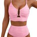 Herseas 2 Piece Bikini Set U-Wire Cutout Popular Swimsuit High Waisted Textured 2026 Summer Beach Swim Bathing Suits (Pink) XL 