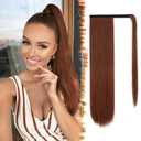 BARSDAR Auburn Straight Ponytail Extensions - 18 Inch Long Straight Wrap Around Ponytails for Women, Clip in Ponytail Hair Extensions Synthetic Pony Tails Hairpieces - Medium Auburn