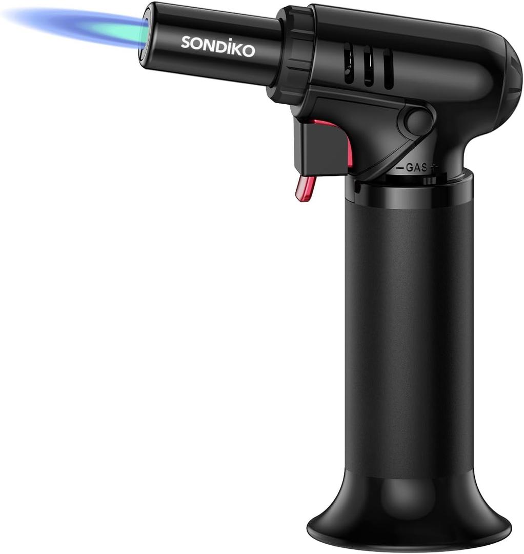 Sondiko Butane Torch Lighter with Visible Fuel Window, Refillable Soldering Torch with Adjustable Flame for Welding, Resin Art, Industrial(Butane Gas Not Included) (Black 2)