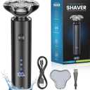 Electric Razor for Men Cordless, Wet/Dry Rotary Shaver Waterproof, 3-Blade Rotary Shaving System, Type-C Fast Charging & Sensitive Skin Care, LED Display, Travel Lock, 90+ Minutes Run Time Black