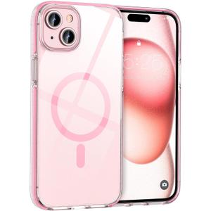 MATEPROX Magnetic Clear Cases for iPhone 15 Case, Compatible with MagSafe,Transparent Shockproof Thin Slim Bumper Phone Cover 6.1" 2023-Magnetic Pink
