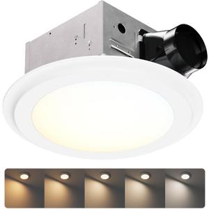 100CFM Round Bathroom Ventilation Fan: Quiet 1.2 Sones Ceiling Mount Exhaust Fan Combo with Integrated LED Light, 5CCT Selectable, Dimmable, Wet Rated, ETL Certified