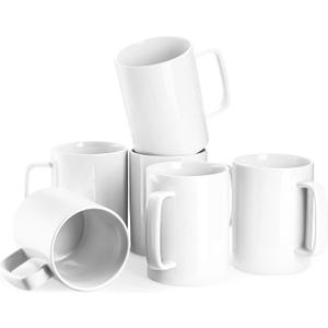 Jassceram Coffee Mugs Set of 6, 18 Ounce Porcelain Mugs for Latte, Hot Tea, Cappuccino, Cocoa and Milk, Ceramic Coffee Cups with Large Handle - Dishwasher & Microwave Safe, White