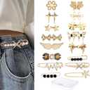 Pant Waist Tightener for Women : Jean Clips to Tighten Waist for Pants - Decorative Jean Buttons Pins for Clothing Dresses Skirts 16pcs and A Box, Golden