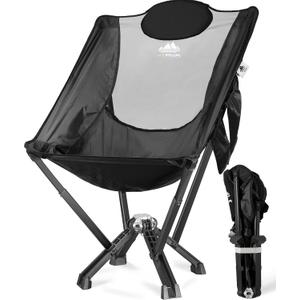 Folding High Back Camp Chair with Headrest Pillow, Widened Aluminum Frame Support 600 LBS, Oversized Portable Outdoor Lounge Patio Chair Mesh Back for Camping, Beach, Poolside, Backyard, Garden (Black)