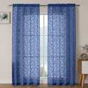OWENIE Leyna Dusty Blue Sheer Curtains 84 Inches Long for Living Room Bedroom 2 Panels Set, Modern Clip Jacquard Leaves Textured Light Filtering Curtains, Double Rod Pockets Drapes, 40Wx84L Inch