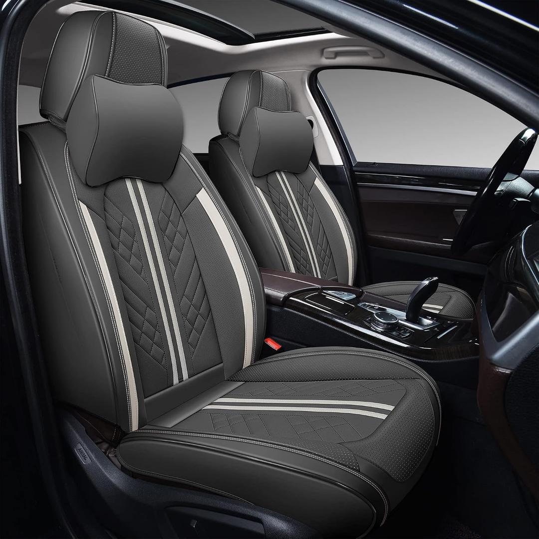 GXT Deluxe Faux Leather Full Coverage Car Seat Cover Anti-Slip Universal Fits for Sedans SUV Pick-up Truck with Headrests,Interior Accessories(Dark Grey)