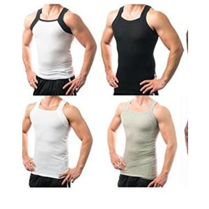 Different Touch Men's G-Unit Style Tank Tops Square Cut Muscle Ribbed Underwear Shirts (L, 4 Pack (Assorted))