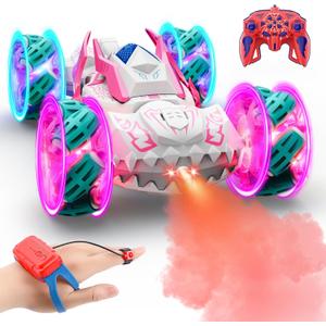 Remote Control Car Boys Toys: RC Cars 360Flip 2.4Ghz Double Sided 4WD Transform Off Road for Rotating Hand & Remote Control Drift Stunt Cars Toy 6 7 8 9 10 11 12 Year Old Kids Girls (White)