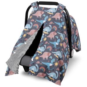 Metplus 2 in 1 Dinosaur Baby Car Seat Cover, Car Seat Canopy for Babies, Mom Multiuse Nursing Cover, Minky Baby Carrier Covers, Newborn Boy Girl, Peekaboo Opening