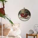 MAQIKA Vintage Christmas Sleigh Framed Wall Art Decor, Winter Christmas Round Wall Hanging Decor, Rustic Retro Winter Holiday Xmas Canvas Prints Wall Art for Home Living Room Bedroom, 10x10 Inch