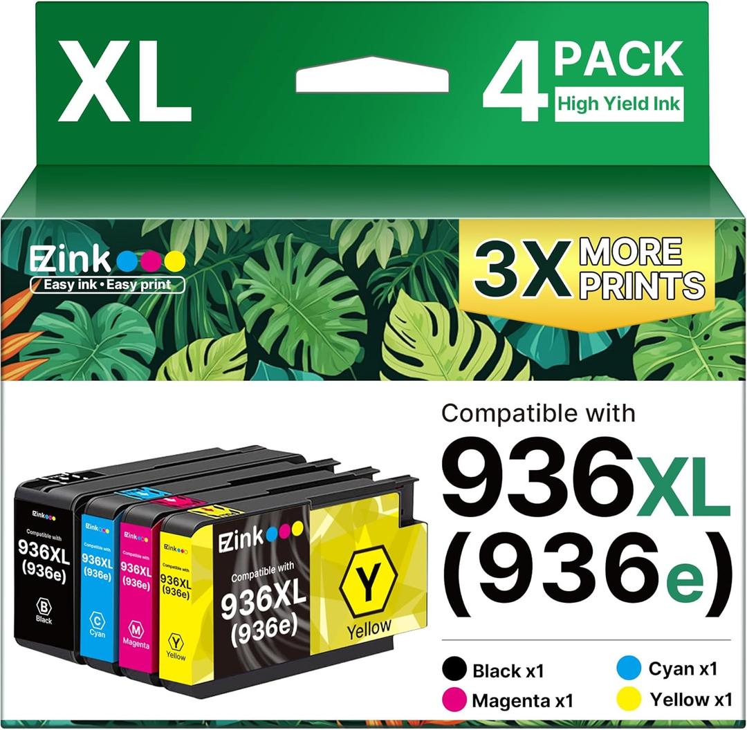 E-Z Ink 936XL 936e 936 Ink Cartridges for HP Printers Replacement for HP 936 Ink Cartridges Combo Pack Work with OfficeJet Pro 9125e 9120e 9730e 9130 9135e 9122e 9128e 9110b 9120b 9130b 9130e Printer