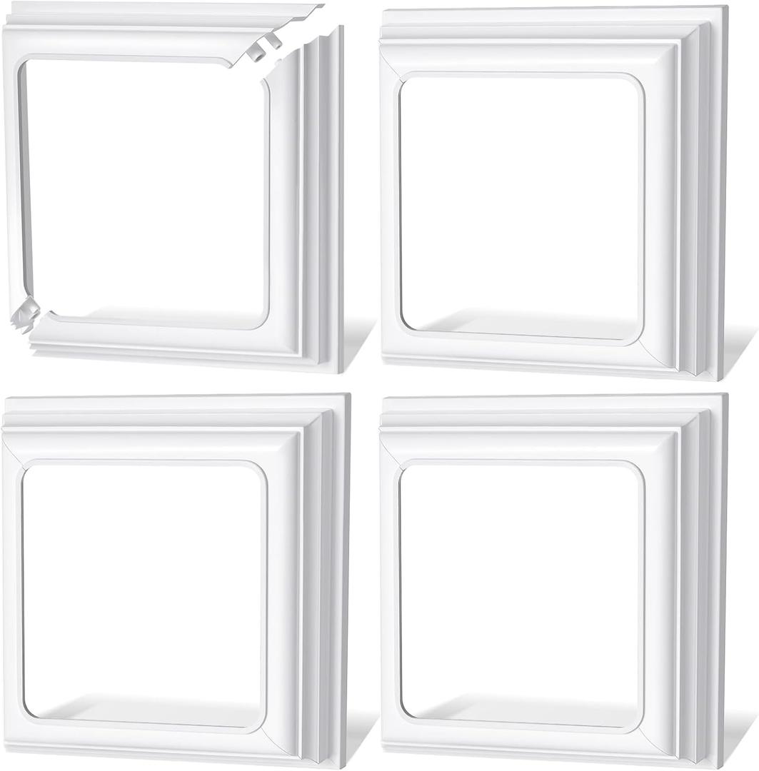 Thyle 4 Pcs True 4x4 Inches Vinyl Post Skirt Post Base Cover Column Wraps for Porch Deck Base Vinyl Sleeve White Trim for Wood Hand and Stair Rails