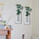 2 Pack Wood Glass Wall Vases and Plants Artificial, Indoor Wood Hanging Vase, Modern Farmhouse Wall Decor for Bathroom Office and Living Room, Farmhouse Sconces Wall Decor (White)