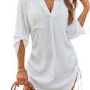Blooming Jelly Womens Bathing Suit Cover Ups Bikini Swimsuit Coverup Drawstring Beach Dress Shirt (Small, White)