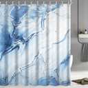 Blue Shower Curtain, Ombre Blue Marble Shower Curtain for Bathroom Modern Aesthetic Waterproof Shower Curtain Set with Hooks, 72x72 Inch