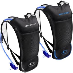 Pack of 2 Hydration Backpack Pack with 2L Hydration Bladder, TNYSPORT Lightweight Breathable Water Backpack with 3 Layer Pockets, Reinforced Shoulder Straps (Blue & Light Gray)