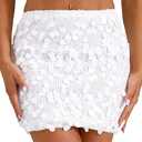 GUANYY Sequin Skirt for Women-Stretchy Bodycon Night Out Party Shine Sparkly Mini Skirts (White, L)