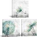 3 Piece Framed Canvas Wall Art Teal Dandelion on Rustic Grey Background Canvas Prints Home Artwork Decoration for Living Room Bedroom Farmhouse Decor 12x12x3 Panels (Small)