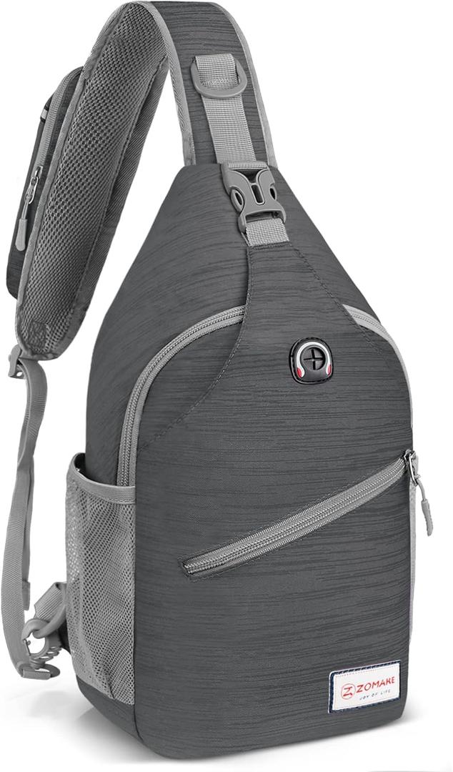 ZOMAKE Sling Bag,Small Crossbody Sling Backpack,Water Resistant Shoulder Daypack for Travel,Anti Thief Chest Bag for Hiking(Black(Stripe))