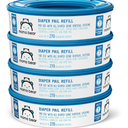 Amazon Brand - Mama Bear Diaper Pail Refills with Odor Control for Diaper Genie Pails, Unscented, 1080 Count (4 Packs of 270 Count)