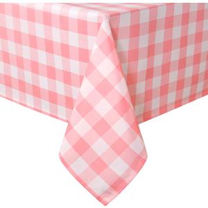 Hiasan Checkered Tablecloth Rectangle - Stain Resistant, Waterproof and Washable Table Cloth Gingham for Valentine's Day/Outdoor Picnic/Holiday Dinner/Dining Hall, 60 x 120 Inch, Peach Pink and White