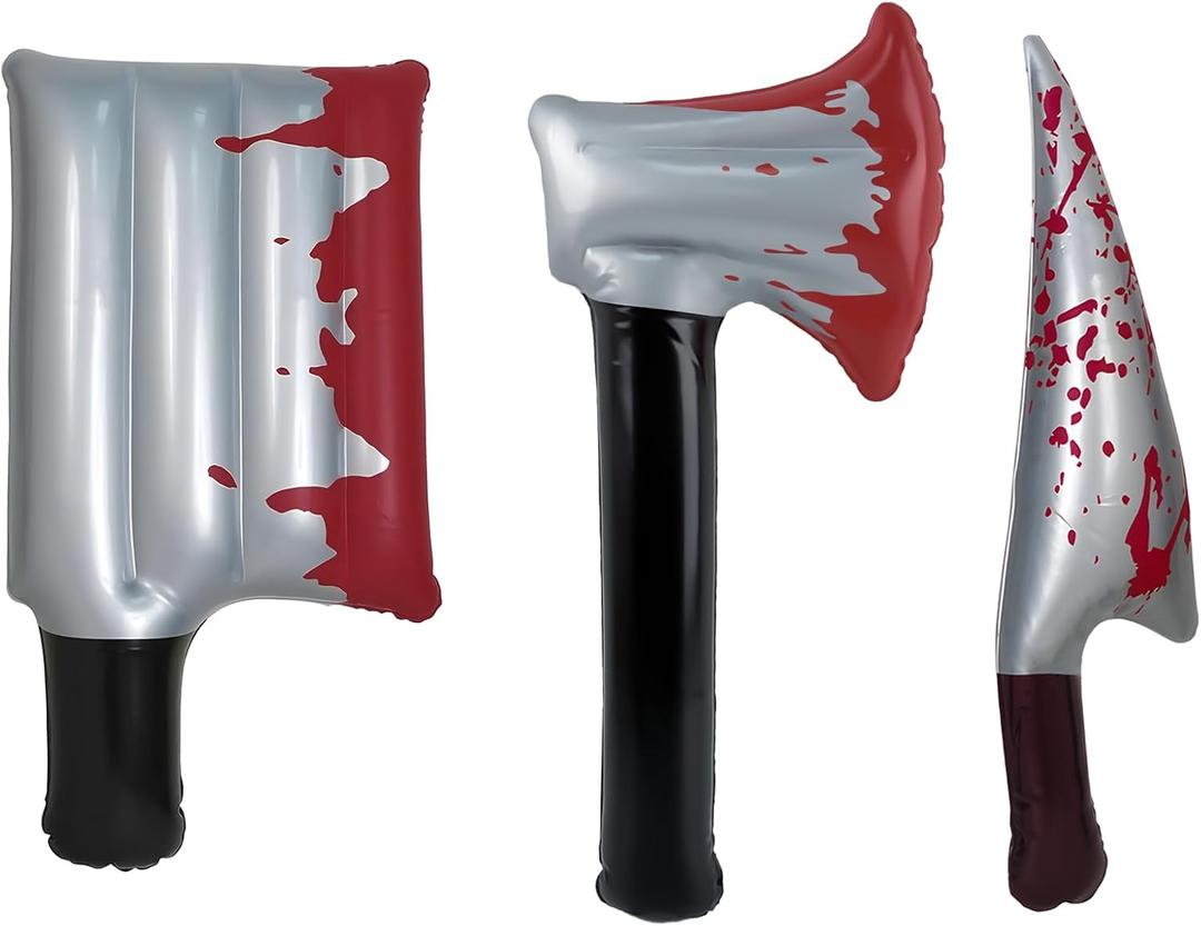 Bloody Halloween Inflatable Weapons Prop 3pcs Blow Up Halloween Fake Knives Bloody Knife Halloweens Inflatable Axe Dagger Prop for Halloweens Cosplay Horror Party Supplies