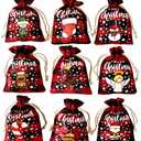 36 Pack Small Christmas Buffalo Plaid Gift Bags, Tiny Burlap Candy Bags with Drawstring for Xmas Stocking Stuffers, 9 Styles: Christmas Tree, Snowman, Santa Claus, Elk, Bell, Stocking