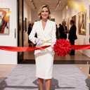 Grand Opening Ribbon-Cutting Ceremony Kit Includes Gold Scissors, Flower Ball, Red Ribbon & White Gloves,Suitable for all ribbon-cutting and inauguration ceremonies (Embossed Handle)