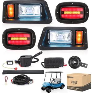 10L0L Golf Cart Light Kit for Yamaha G14 G16 G19 G22 - Street Legal Headlight & Taillight Kit with Built-in 12V-48V Voltage Converter, DRL, Low/High Beam, Brake, Hazard, Horn & Turn Signal