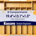 Kitsure Large Bamboo Silverware Organizer - Expandable Drawer Organizer for Utensil, Cutlery and Flatware, Kitchen Storage Solution with 6 to 8 Slots, Natural, 19.4"  13.1"  1.8"