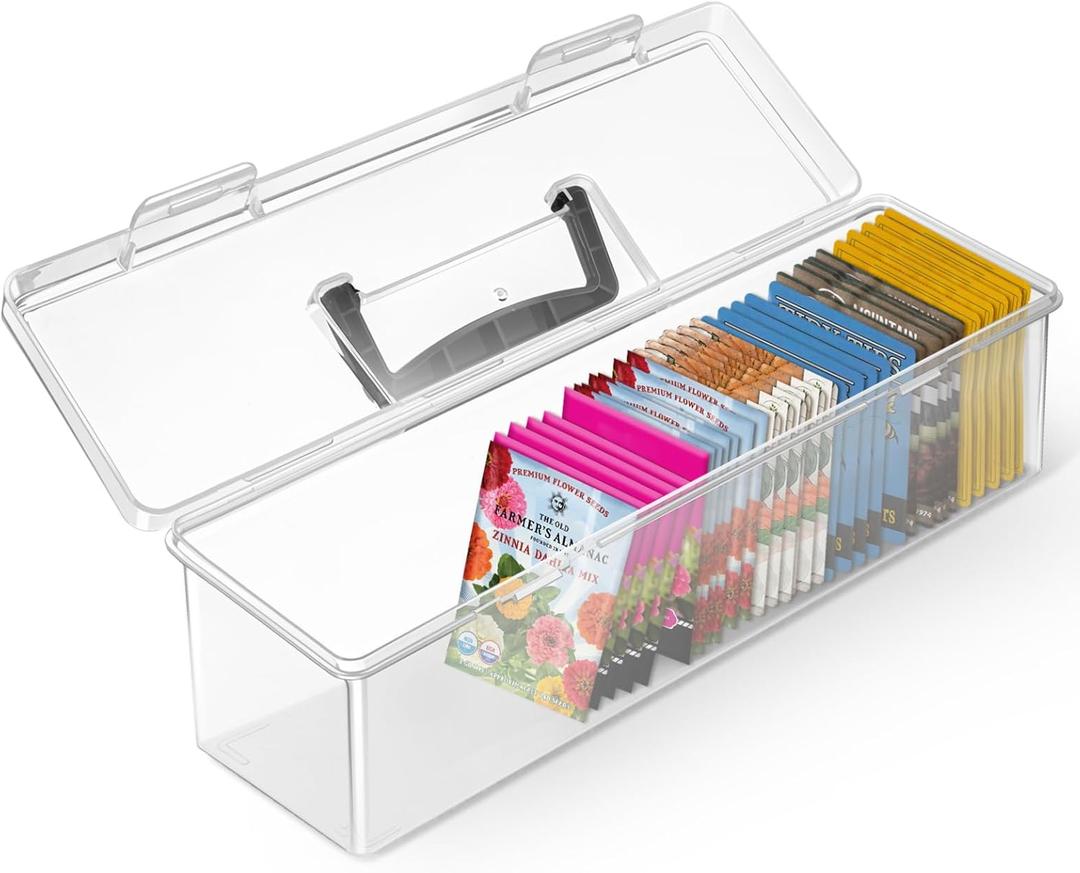 tutata Seed Packet Organizer Box Plastic Portable Seed Packet Storage Box, Seed Storage Organizer