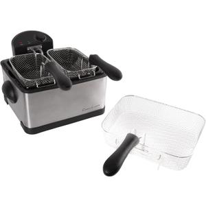 Deep Fryer - 4-Liter Electric Oil Fryer - 1 Large Basket and 2 Small for Dual Use - Stainless-Steel Cooker with Cool Touch Features by Classic Cuisine