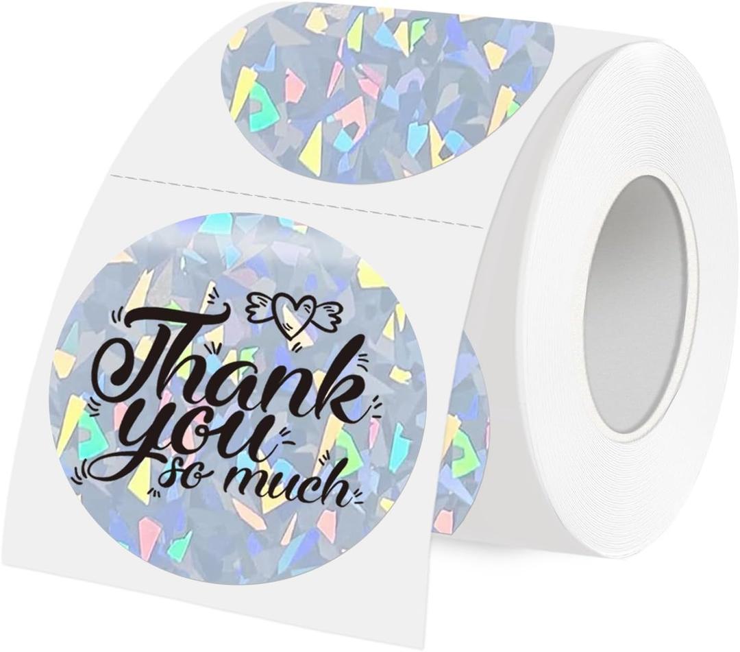 WANGHENG 3 Inch Holographic Thermal Labels, Round Thermal Printer Labels, Waterproof Thermal Printer Stickers for DIY Logo Design, Name Tag, QR Code, Thanks Card 150 Labels/ Roll (Glass Fragments)