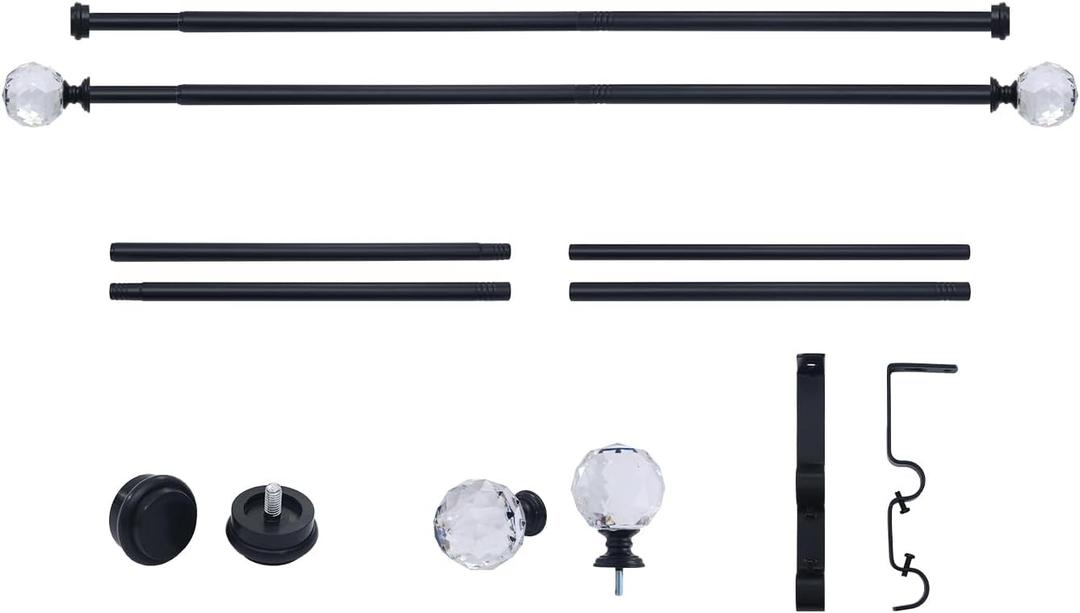 Double Curtain Rods for Windows 30 to 55 inches,Adjustable Window Curtain Rod,Easy Install,Black